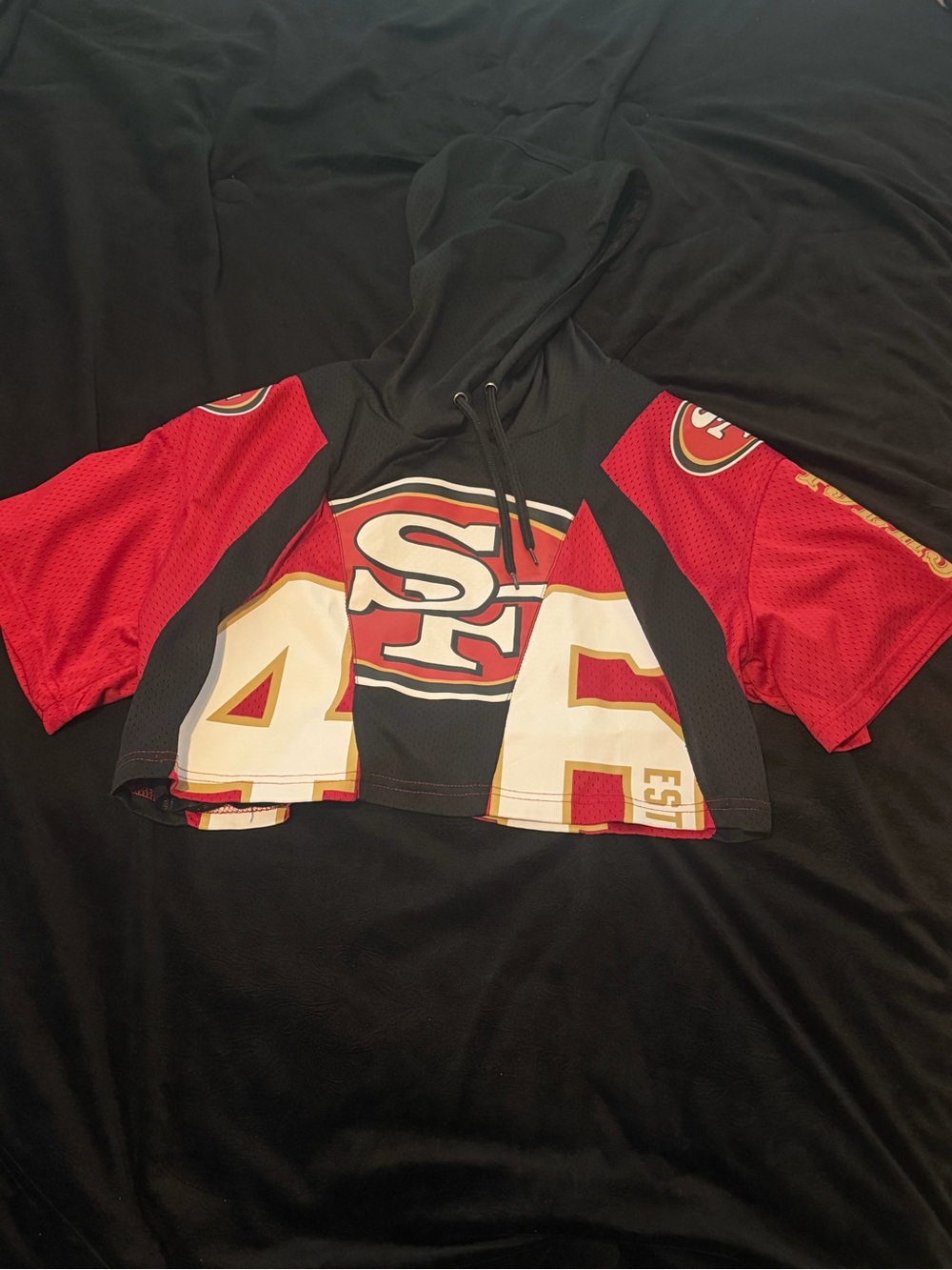 NFL San Francisco 49ers Black & Red Cropped Hoodie